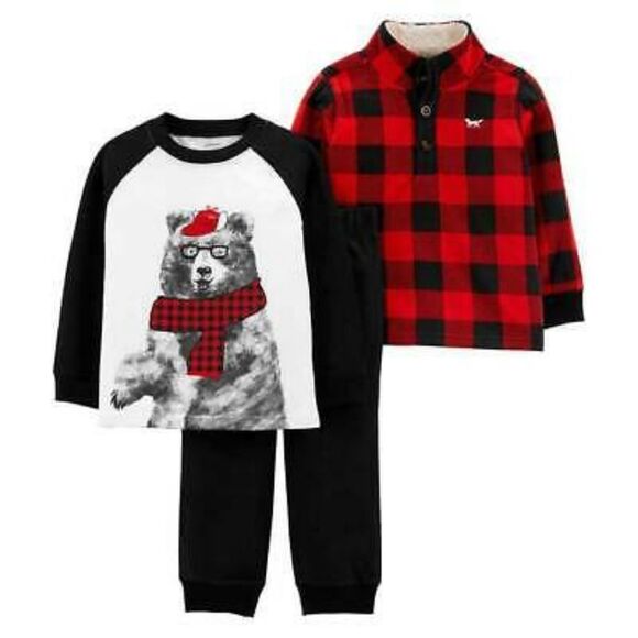 Carter's Kids' 3-piece Set, Bear & Buffalo Plaid - Picture 1 of 4